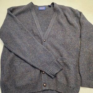 Pendelton Sweater Mens XL Gray Wood Button‎ Down Shetland Virgin Wool Cardigan